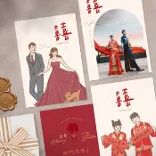 客製化喜餅謝卡-似顏繪-婚紗照-有多款可選擇