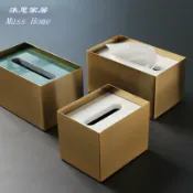 回響小舖 【北歐黃銅風】紙巾盒 餐巾紙盒 面紙盒 收納盒 桌面收納 大理石紋理 金屬質感 咖啡廳裝飾 民宿擺設 居家美學 簡約時尚