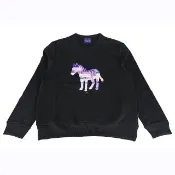 【Paul Smith】PAUL SMITH經典簽名LOGO有機純棉紫藍斑馬圖圓領長袖運動衫(男款/黑)
