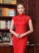 現貨 中國風紅色改良式旗袍 古典 魚尾 禮服