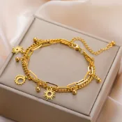 雙層日月星芒手鍊 不鏽鋼 復古 歐美 首飾 手環 飾品 畢業 生日 聖誕 情人節 禮物