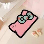【急速出貨】 卡通蝴蝶結貓咪浴室地墊 粉紅色可愛浴室廁所防滑吸水腳墊 入戶門大門口地毯