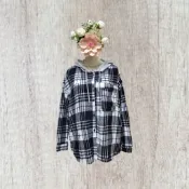 *♡*日系/黑白格紋/溫暖法蘭絨.連帽排釦上衣/M-L/近新/二手《Anna的百寶箱》