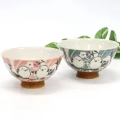 現貨 日本製美濃燒日系可愛長尾山雀飯碗 對碗｜藍色 粉色 大/中兩尺寸 陶瓷飯碗 湯碗 丼缽 兒童碗 米飯碗 富士通販