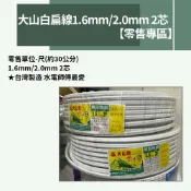 【蝦皮代開電子發票】【零售專區】含稅 大山牌白扁線1.6mm 2.0mm  2芯 電源線 散賣(單位-尺約30公分)