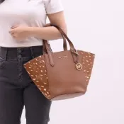 MICHAEL KORS PORTIA 皮革鹿斑紋拼接托特包(咖)