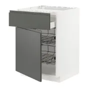 【IKEA 宜家家居】METOD/MAXIMERA 爐具底櫃附抽屜/2網籃, 白色/voxtorp 深灰色, 60x60x80 公分