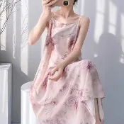 【K.W.】韓國空運輕棉麻純情甜吻高品質免穿搭洋裝(小香風/輕量涼感/洋裝/休閒/日系/通勤/渡假)