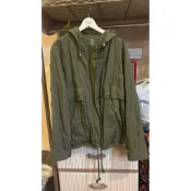 【正韓 SHINE】全新二手 空運軍綠色連帽抽繩工裝外套 / 多口袋機能防風夾克 派克大衣