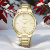 CITIZEN 星辰 ECO-Drive 美麗動人時尚女錶 周年慶好禮 送禮首選-金/34mm EM0412-52P