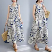 (店+)【Mila】★V領渡假風舒適連身洋裝女裝/洋裝/套裝/長版上衣/連身裙