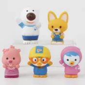 5件/套韓國動漫小企鵝pororo朋友贊芒loopy海狸北極熊狐狸q版pvc可動人偶模型娃娃玩具