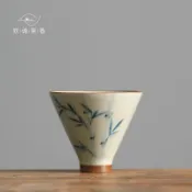 全球選品1館 生活百貨 手繪竹子斗笠茶杯功夫茶具草木灰陶瓷釉下彩品茗杯單杯喝茶小杯子