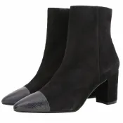 Stuart Weitzman JILL 麂皮拼接羊皮尖頭粗跟踝靴(黑色)