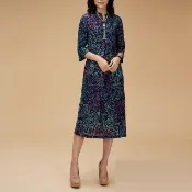 【古典美】43107蠟染浪漫顯瘦洋裝(茶禪服/中國風/國服/漢服/手染服/棉麻/亞麻/天然纖維)