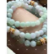 ♥ 𝒟.𝓈.緻玉晶靈 ♥｜天然翡翠A貨緬甸為設計款翡翠冰糯種淡綠淡油青飄花珠手環手珠佛珠5.8咪 13-15手圍