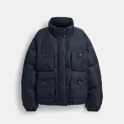 【COACH】蔻馳官方直營 四口袋中長版羽絨外套-海軍藍色(CBJ52)