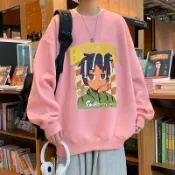 【M-8XL大尺碼男著】 大尺碼 無帽大學T 2-300斤特大碼圓領粉色情侶衛衣男秋冬美式復古加絨加厚寬鬆潮牌