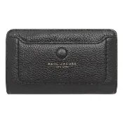 【MARC JACOBS】簡約黑口袋設計荔枝皮革拉鍊中夾｜多卡層收納｜拉鍊零錢袋