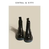 【臺灣現貨】(馬丁靴女 )（）CENTRAL&KITTY厚底真皮切爾西靴馬丁靴女靴子春秋單靴內增高