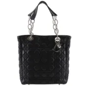 【DOKODEMO】Christian Dior Lady Dior 手提包，藤格紋鏈條手提包，羊皮，黑色，單肩包/手提包，A5 尺寸，磁扣，女士 [二手]
