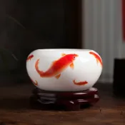 協貿國際日用品生活1館 景德鎮陶瓷魚缸擺件小號金魚烏龜缸筆洗養魚缸睡蓮花盆養魚盆瓷器