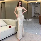 ✨現貨 時尚輕奢2025新款氣質名媛重工亮片流蘇魚尾裙宴會晚禮服洋裝女