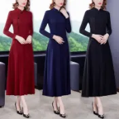 【中老年衣服】👵媽媽禮服 喜宴長袖旗袍 媽媽裝 大尺碼2022秋冬新款高端女裝中國風改良版旗袍氣質顯瘦禮服連衣裙中長款