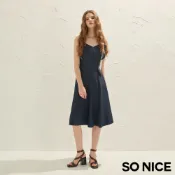 SO NICE【特惠】都市航海系可拆式鍊條顯瘦A-line不易皺彈力長洋裝｜都會時尚女裝【29534012】