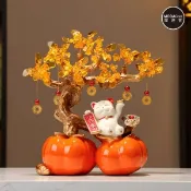 【i郵購】摩達客◉開運招財◉雙份柿柿如意八方來財招財貓金錢樹擺飾_客廳玄關臥室好風水好運勢