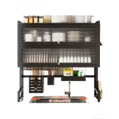 (店+)廚房水槽置物架洗碗槽臺面防塵碗櫃收納多功能餐具儲物瀝水架雙層