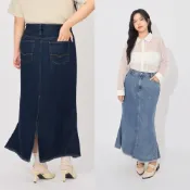 【PolyLulu】 萊賽爾涼感開衩牛仔魚尾裙 MORE U 中大尺碼裙子