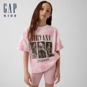【Gap】兒童GAP × Nirvana寬鬆長版T恤-玫瑰霧(898838)