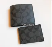 缺貨【Coach 74993 男士皮夾/短夾】黑灰色Clogo PVC/皮革~8信用卡夾～含活動證件名片夾~附美購證