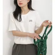 花灰灰🌟閃耀這春天  l 黑灰X白兩色 M-設計感小小煙火舒適磨毛短袖T恤 春季新款寬鬆男友風百搭青春感短袖上衣 短T
