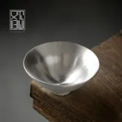 協貿國際日用品生活11館 又見歸心 大斗笠杯鎏銀茶杯999銀手工斗笠杯陶瓷品茗杯主人杯茶盞