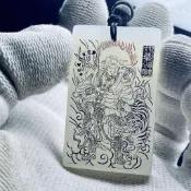 🌟在台出貨🌟道門定製雕刻白玉平安黑虎玄壇手工無事牌項鍊吊墜護身符國風招財 平安符 香火袋 無事牌 護身符 招財 保平