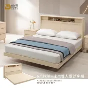 WAKUHOME 瓦酷家具Creamy實木洗白6尺雙人加大懸浮式床組(床頭箱+床架)-寬181.8*深215.4*高110.6cm