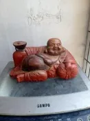 早期柚木雕刻的彌勒佛一尊，寬37cm, 厚16cm,高20cm,重5kg,非常希少