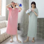 愛依依 連身裙 莫代爾睡裙女居家薄款休閑長裙冰絲大碼顯瘦短袖連身裙A2117 AA
