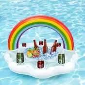 (店+)充氣彩虹漂浮飲料架 水上 漂浮吧台 飲料 充氣 泳池 派對 水上 裝飾 漂浮飲料架 彩虹 透明 亮片 杯架 冰桶 啤酒桶