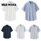 【MUJI 無印良品】男水洗牛津布扣領短袖襯衫