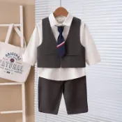 小童馬甲小西裝襯衫三件套新款主持人男童花童禮服洋氣套裝帥氣 7A