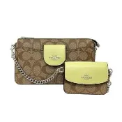 【COACH】Poppy系列萊姆綠x卡其c logo可愛零錢包+斜背包(C3328 SVUFH)