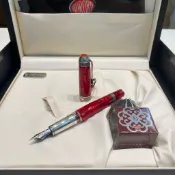筆來筆趣》義大利 AURORA 85週年 限量 18K純銀 紅大理石紋 鋼筆