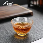 協貿國際日用品生活7館 品茗杯玻璃小茶杯功夫茶具套裝家用耐熱透明描金斗笠杯錘紋玻璃杯