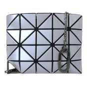 【ISSEY MIYAKE 三宅一生】幾何方格4x5啵啵鍊帶零錢包(銀灰)霧面