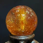 超珍貴畢業級稀有金紅髮晶球共生彩幽靈 52mm 髮晶球 幽靈水晶球