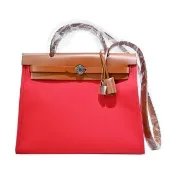 【Hermes 愛馬仕】Herbag 31cm  帆布兩用包(1C綠/棕/Y刻/銀釦)