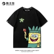 隔日達🔥高品質純棉🔥海綿寶寶t恤 比奇堡學院風棉質短袖上衣卡通短袖親子裝透氣超萌推薦必買國中生派大星章魚哥男女日系t